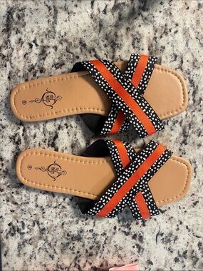 Source Unknown Orange & Black Crisscross Slide Sandals